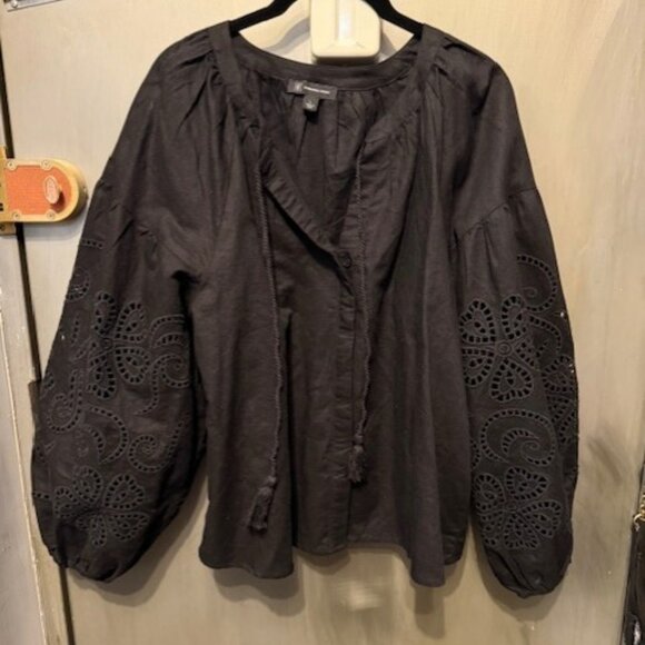 NWOT - Boho Embroidered Linen Bishop Sleeve Peasant Blouse - Picture 4 of 16